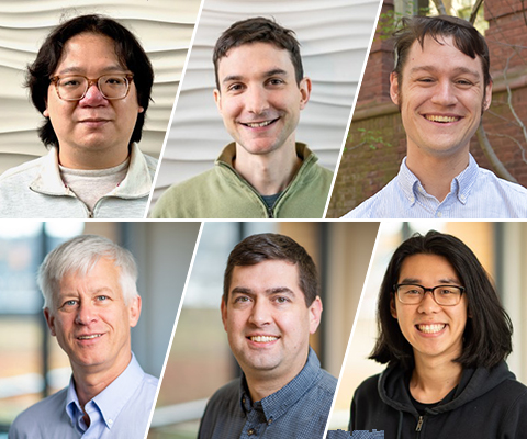 Collage portrait of CiteSee co-authors, clockwise from top left: Joseph Chee Chang against a wavy off-white background wearing tortoise shell rimmed glasses, a heather gray crew neck tee and a collared, zippered pale heather gray jacket, Jonathan Bragg agains an off-white wavy background wearing a leaf green zippered fleece jacket and a charcoal gray crew neck tee, Andrew Head against a brick building facade and a few tree branches wearing a pale blue buttoned dress shirt, Kyle Lo against a blurred interior backdrop wearing black ombre rimmed glasses, a black crew neck tee and a hooded, zippered black sweatshirt, Doug Downey agains a blurred interior backdrop wearing a blue and navy checkered dress shirt, Daniel Weld against a blurred interior backdrop wearing a light blue dress shirt.