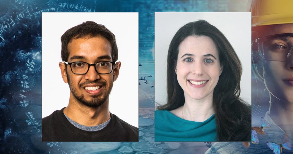 Portraits of Vikram Iyer and Adriana Schulz side by side against an abstract image associated with the NSF CAREER program